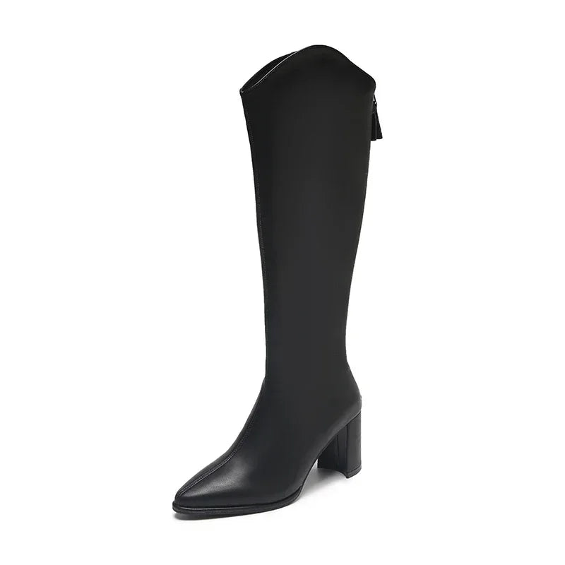Stylish Women's Knee High Boots with Side Zip Closure & Comfortable Block Heel