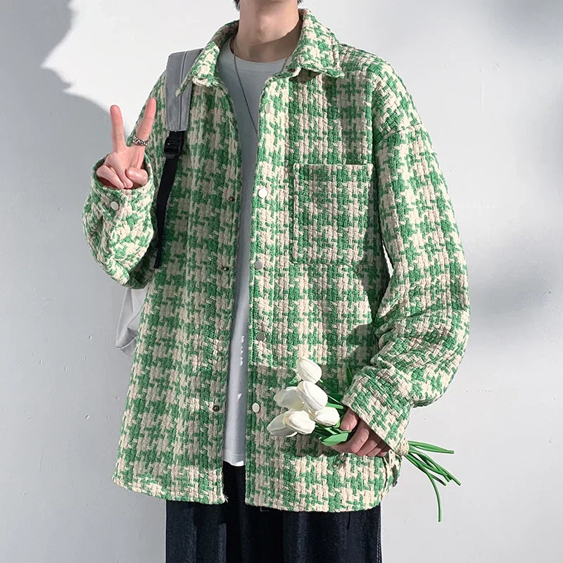 Houndstooth Cotton Overshirt Jacket