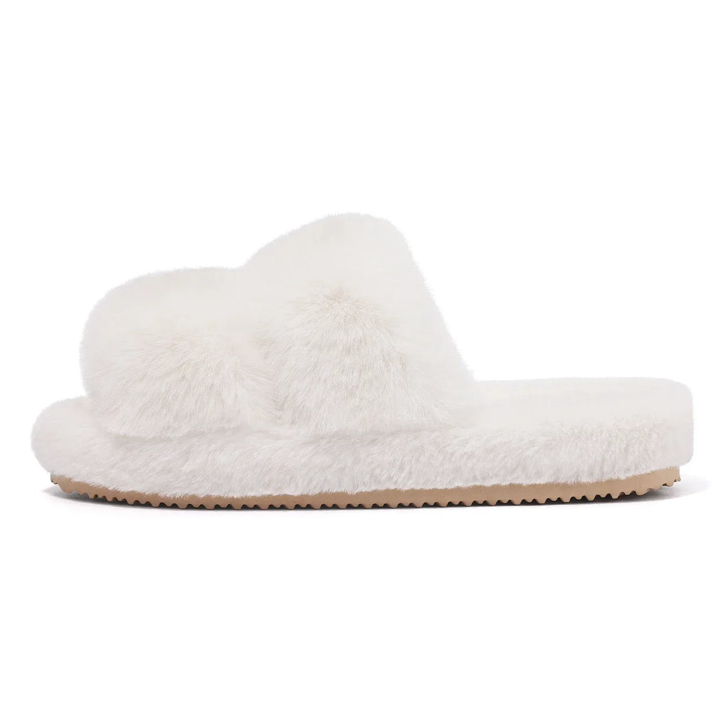 Cozy Women's Open Toe Plush Slippers with Adjustable Strap & Soft Sole for Ultimate Comfort