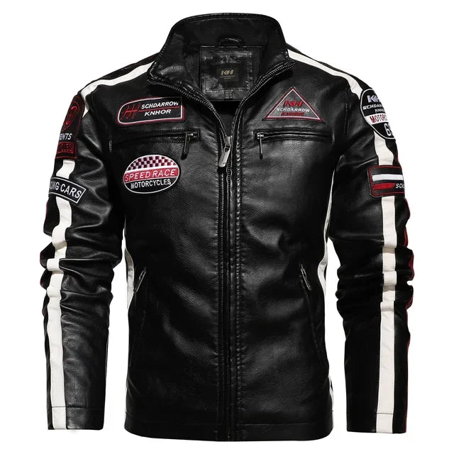 Jackets Patchwork Vintage Overcoat Biker PU Embroidery Bomber Zipper Fleece Jackets Male Autumn Men's Motorcycle Leather Jacket
