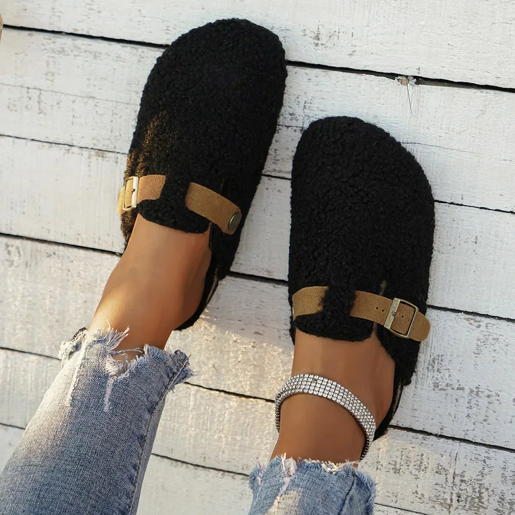 Cozy Women's Slip-On Slippers with Buckle Detail | Soft Comfort Footwear for Home & Relaxation