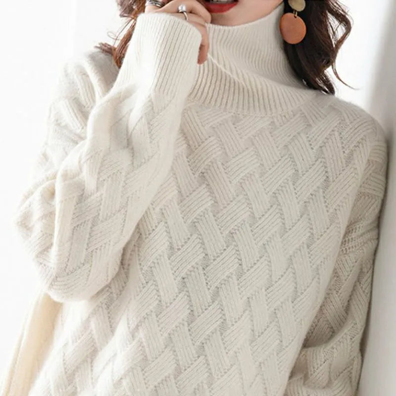 Cashmere Blend Turtleneck Knit Sweater