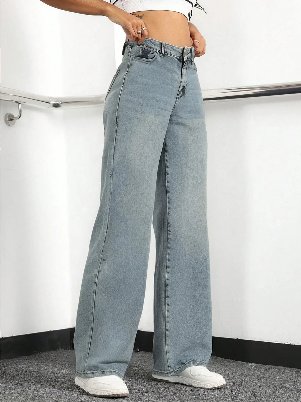 Dames Hoge Taille Wijde Pijpen Denim Jeans - Lichtblauw Casual - Perfect voor Dagelijks Gebruik