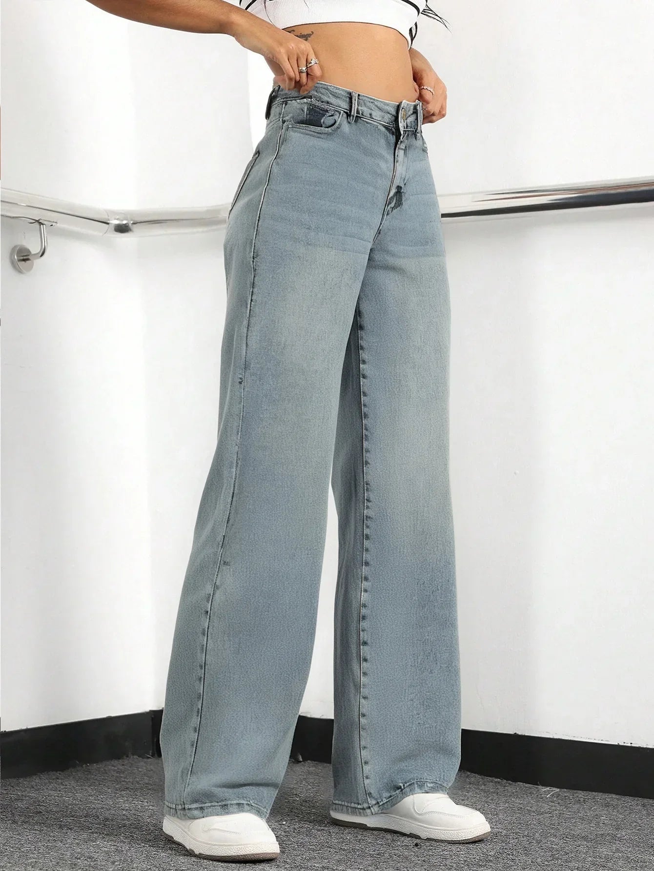 Dames Hoge Taille Wijde Pijpen Denim Jeans - Lichtblauw Casual - Perfect voor Dagelijks Gebruik
