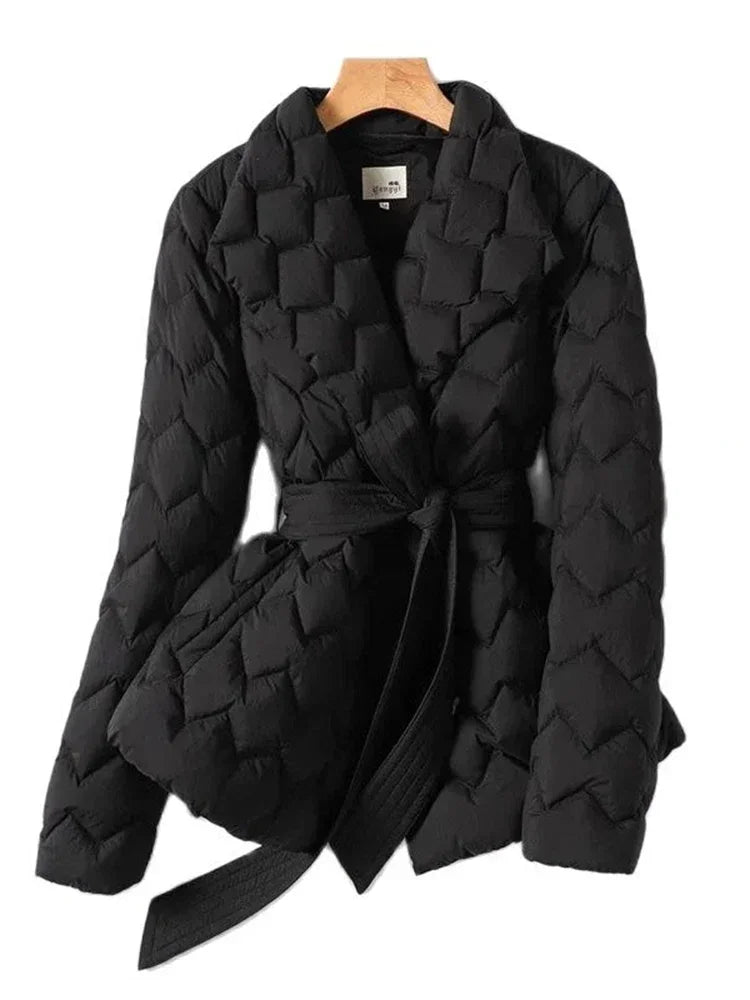 Antonella Elegant Belted Down Jacket - Stylish Women's Winter Coat for Ultimate Warmth