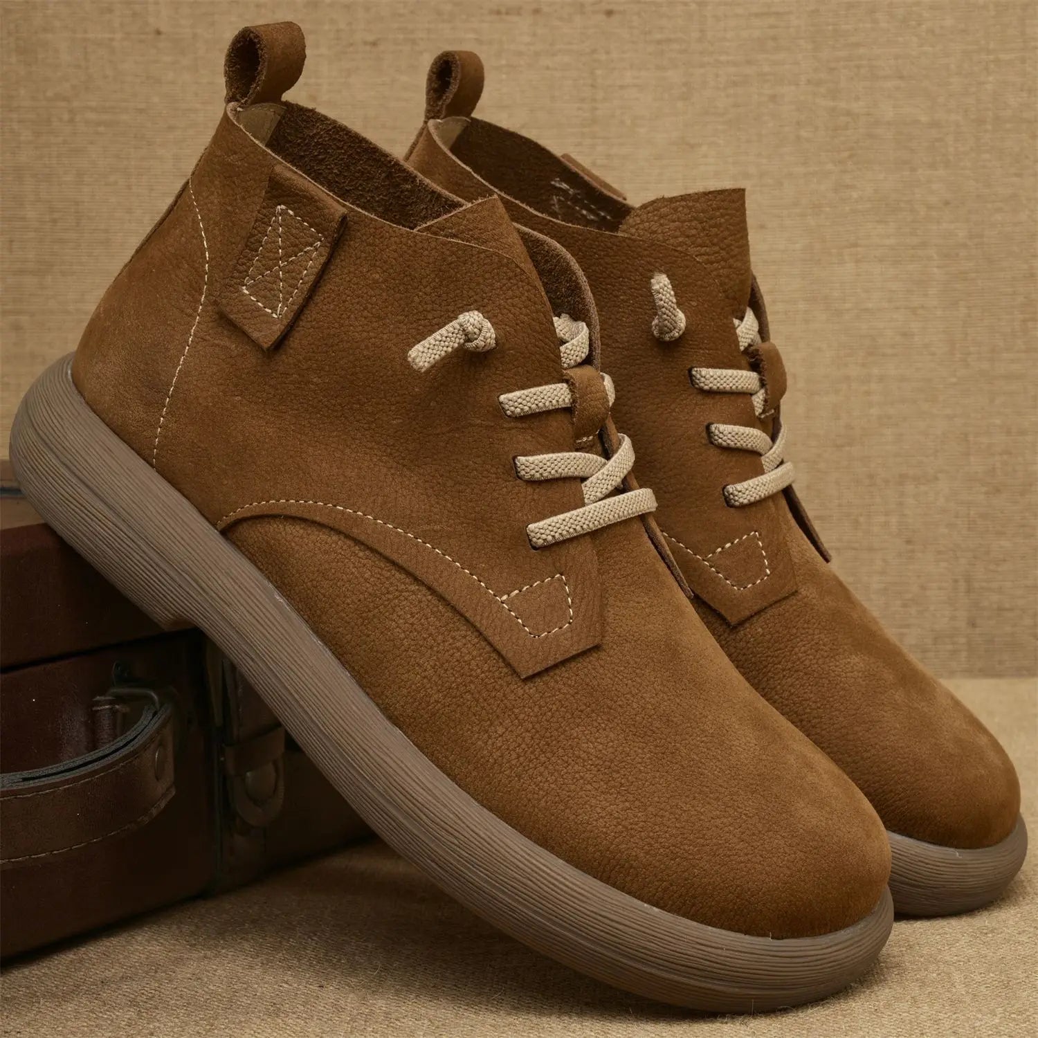 Men's Vintage Lace-Up Ankle Boots - Soft Sole Short Workwear Footwear for Comfort and Durability