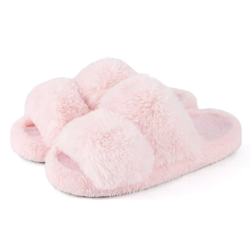 Cozy Women's Open Toe Plush Slippers with Adjustable Strap & Soft Sole for Ultimate Comfort