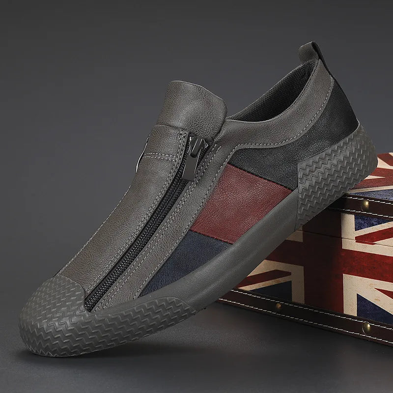 Men's Casual Slip-On Sneakers with Side Zipper & Stylish Contrast Panels - Comfortable Everyday Footwear
