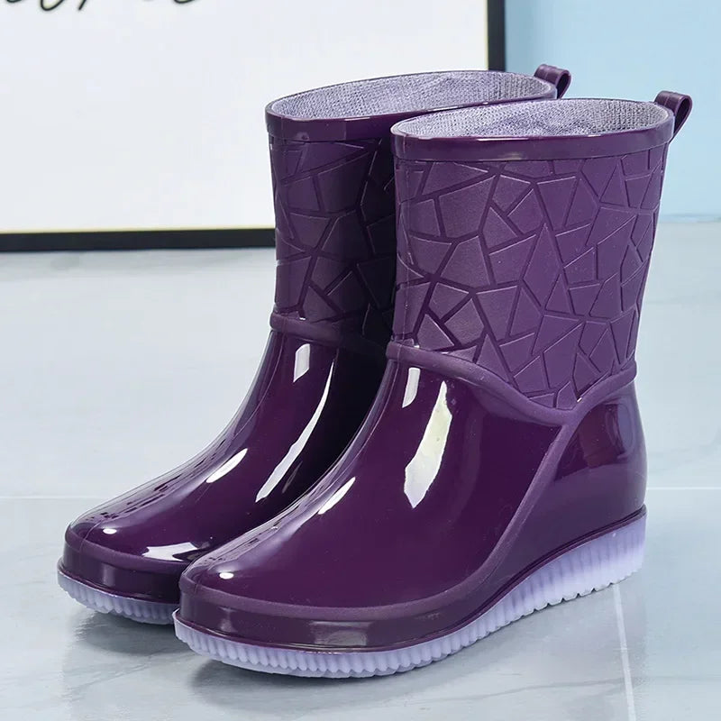 Women's Mid-Calf Waterproof Rain Boots - Lightweight, Non-Slip Sole for Ultimate Comfort & Style