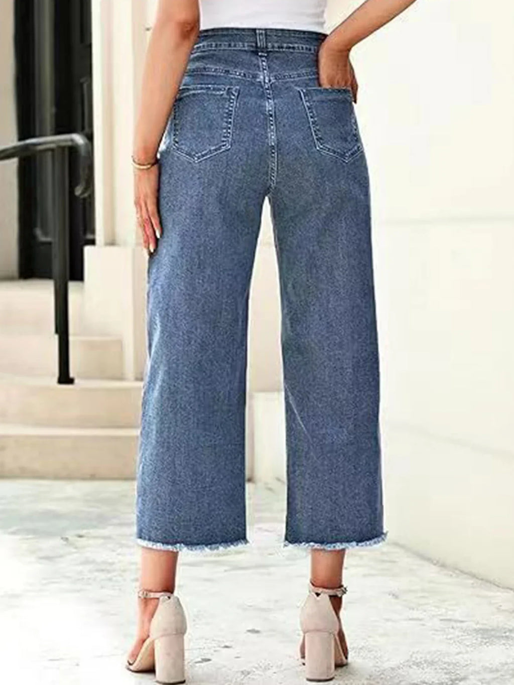 2025 Personalized Women's High Waist Wide Leg Straight Jeans - Stylish 3/4 Length Design