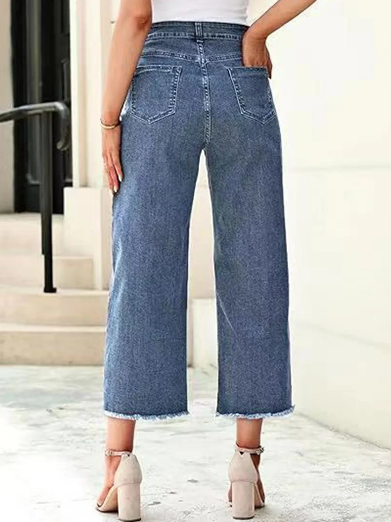 2025 Personalized Women's High Waist Wide Leg Straight Jeans - Stylish 3/4 Length Design