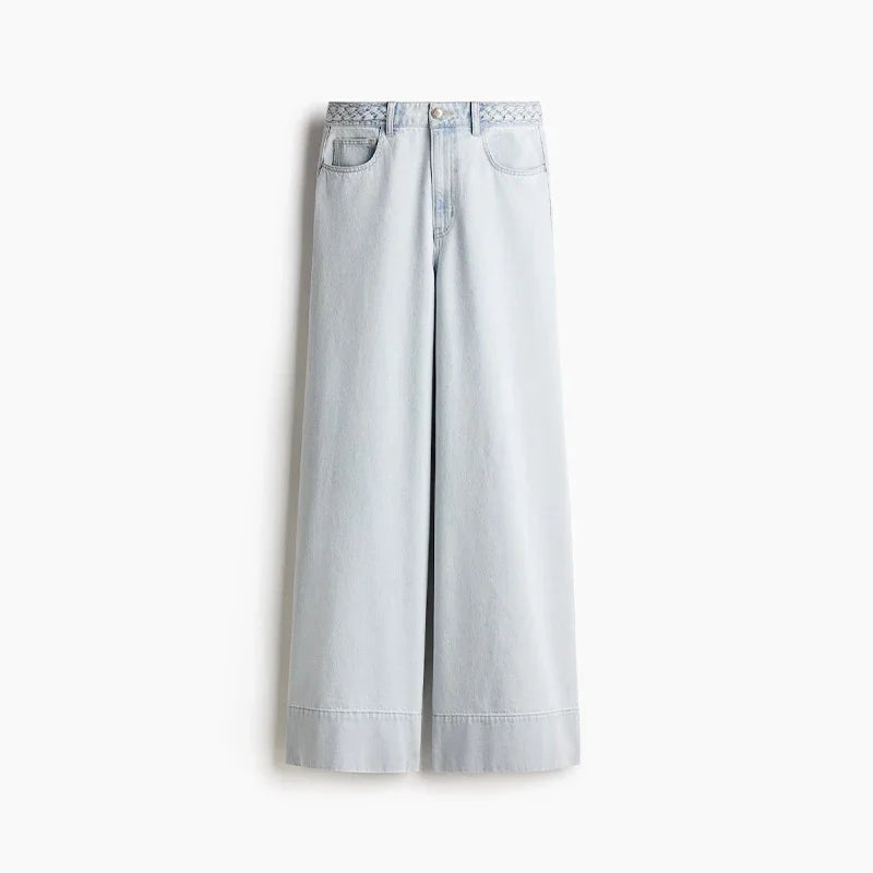 2025 Summer Women's Braided Twist Denim Wide Leg Trousers - High Street Low Waist Loose Jeans - Trendy Mopping Pants