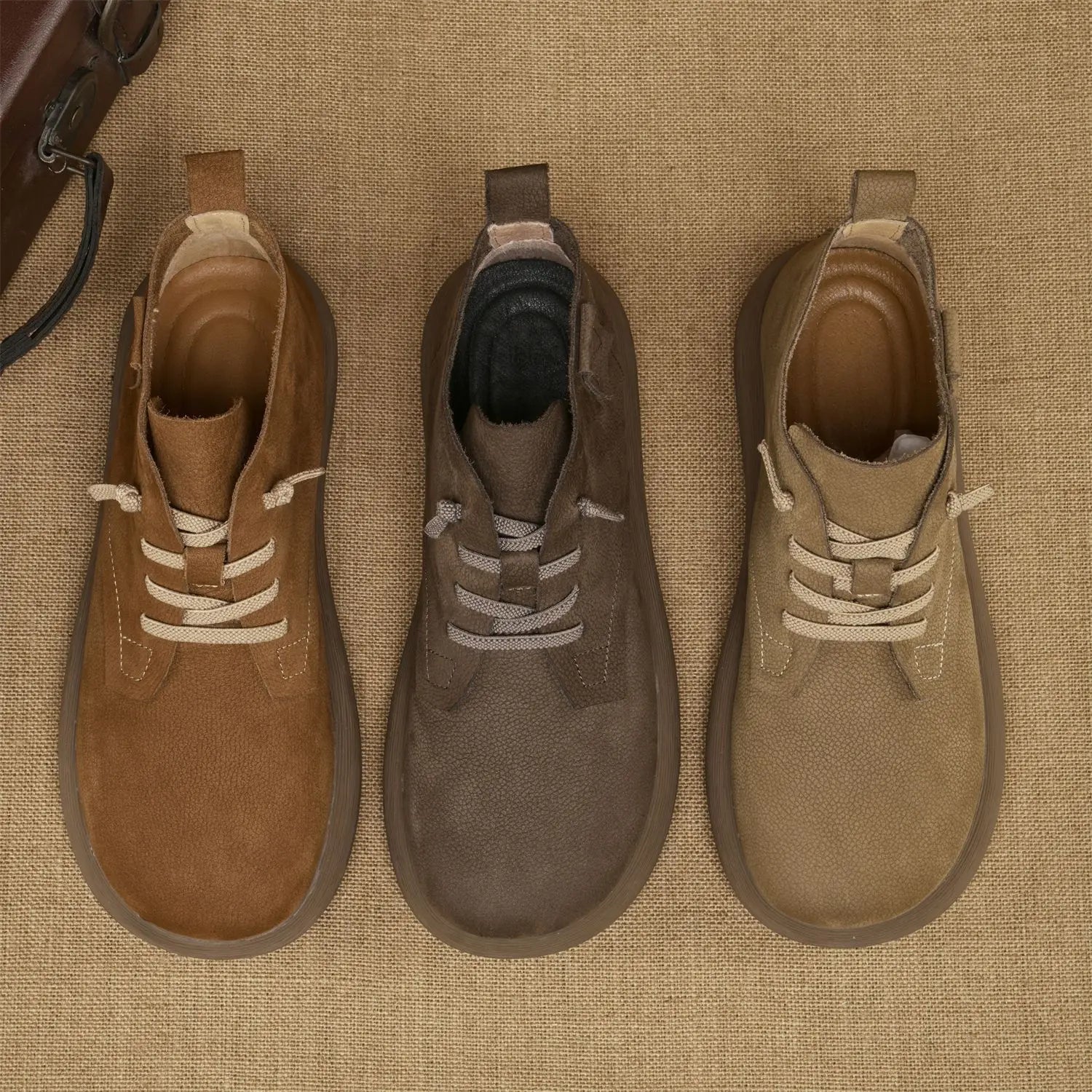 Men's Vintage Lace-Up Ankle Boots - Soft Sole Short Workwear Footwear for Comfort and Durability