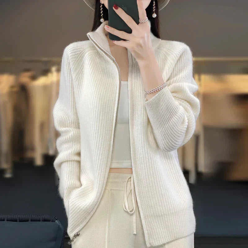 Wool Blend Zip Cardigan Jacket