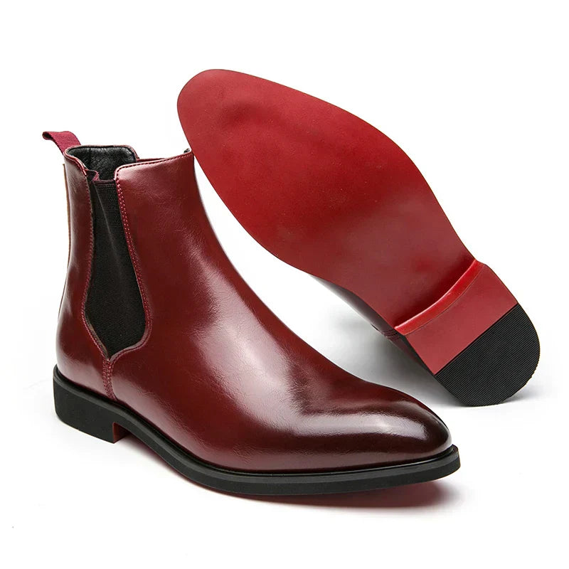 Men's Classic Chelsea Slip-On Ankle Boots with Red Sole - Stylish & Comfortable Footwear for Every Occasion
