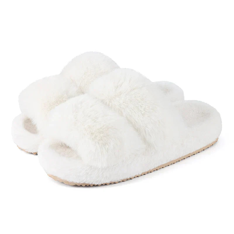 Cozy Women's Open Toe Plush Slippers with Adjustable Strap & Soft Sole for Ultimate Comfort