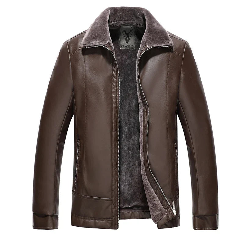 Leather Jacket Men Winter Fleece Warm Motorcycle Coats