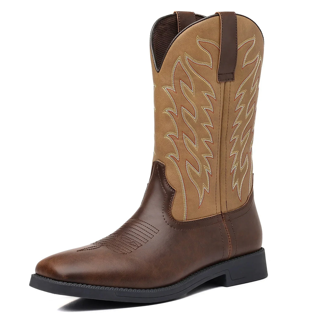 Men's Embroidered Western Cowboy Boots - Classic Mid-Calf Square Toe Design