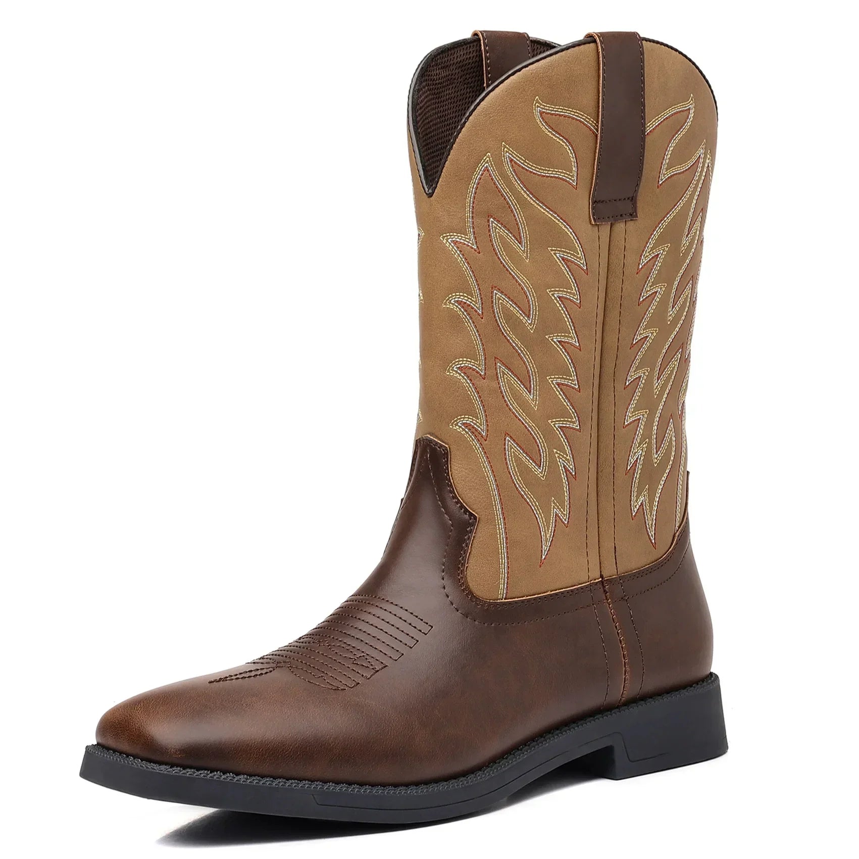 Men's Embroidered Western Cowboy Boots - Classic Mid-Calf Square Toe Design