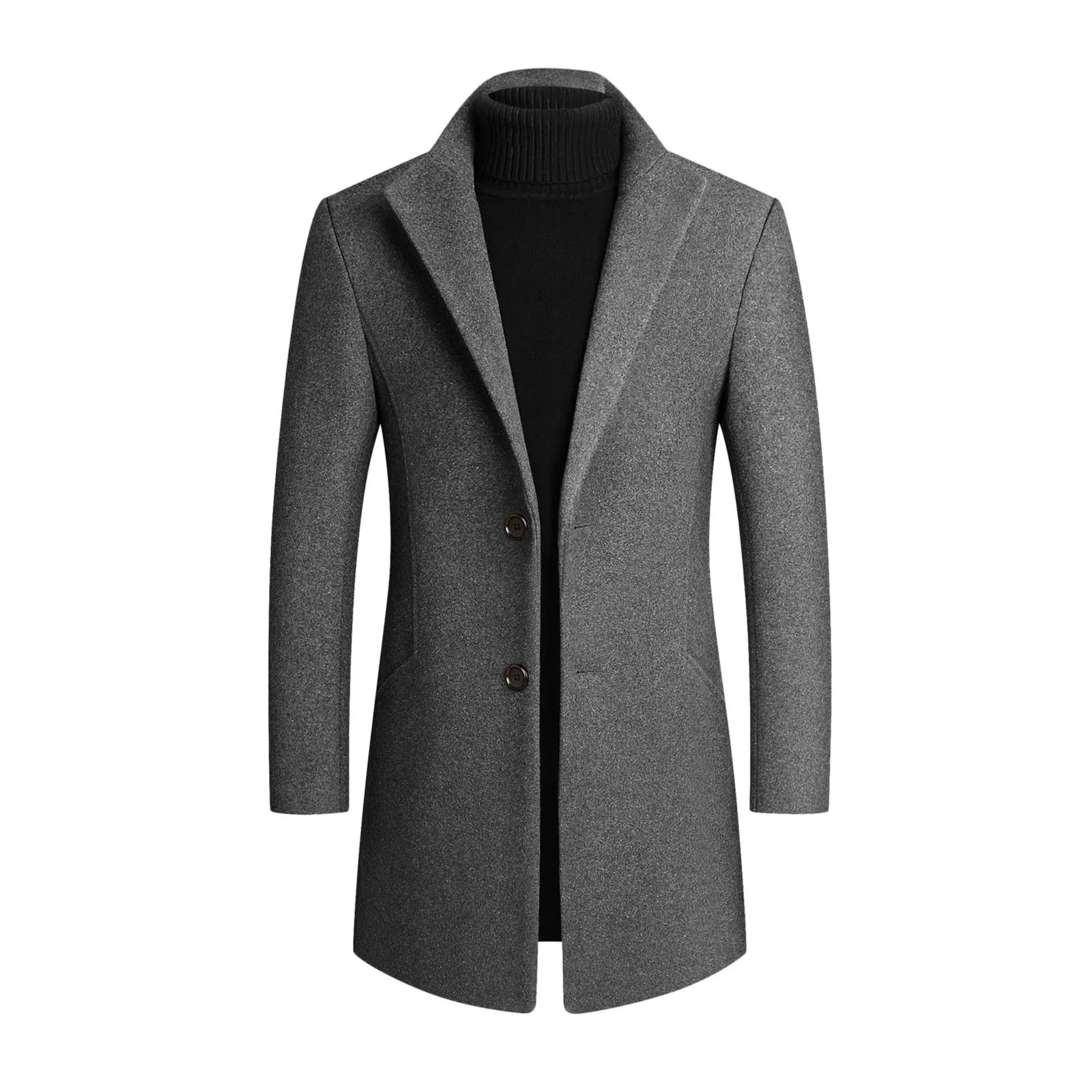 Men's Slim Fit Long Coat - Classic Lapel Design, Stylish Outerwear for Every Occasion