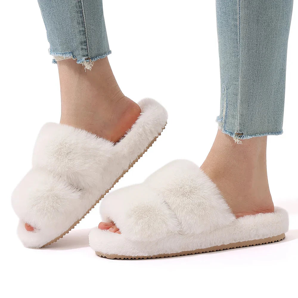 Cozy Women's Open Toe Plush Slippers with Adjustable Strap & Soft Sole for Ultimate Comfort