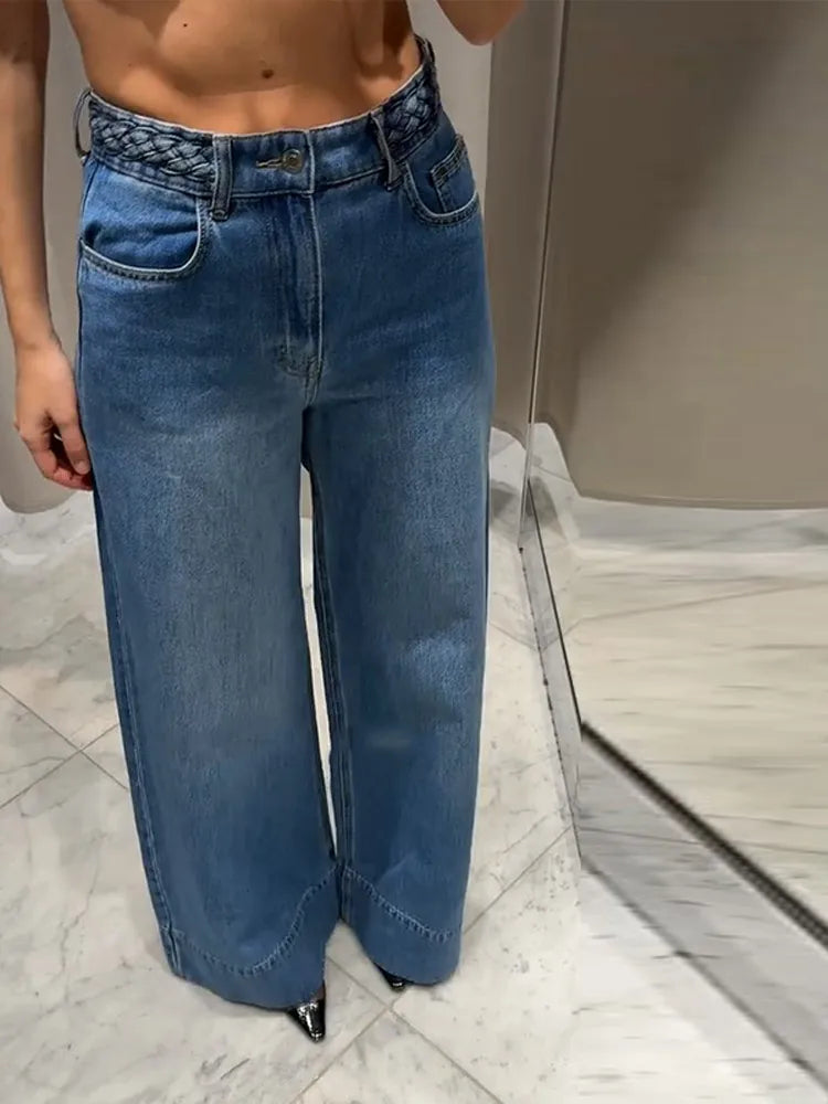 2025 Summer Women's Braided Twist Denim Wide Leg Trousers - High Street Low Waist Loose Jeans - Trendy Mopping Pants