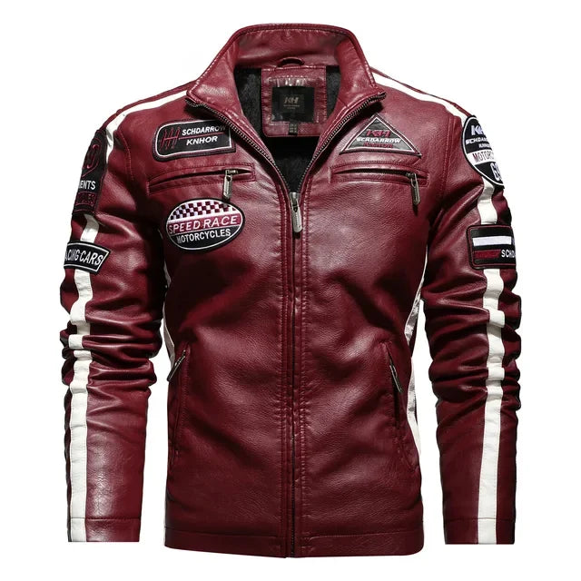 Jackets Patchwork Vintage Overcoat Biker PU Embroidery Bomber Zipper Fleece Jackets Male Autumn Men's Motorcycle Leather Jacket