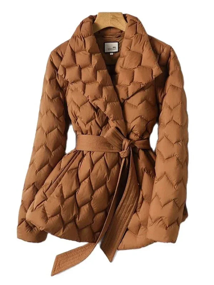 Antonella Elegant Belted Down Jacket - Stylish Women's Winter Coat for Ultimate Warmth