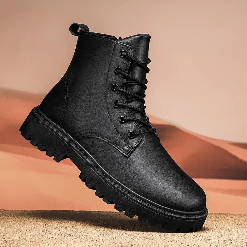 Men's Waterproof High-Top Lace-Up Boots with Anti-Slip Sole - Perfect for Outdoor Adventures