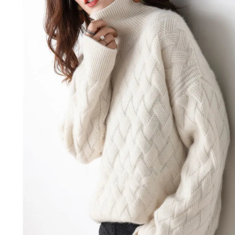 Cashmere Blend Turtleneck Knit Sweater