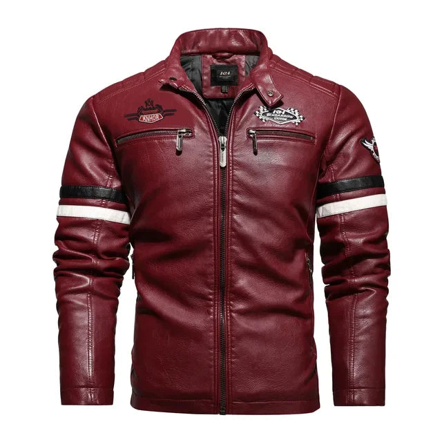 Jackets Patchwork Vintage Overcoat Biker PU Embroidery Bomber Zipper Fleece Jackets Male Autumn Men's Motorcycle Leather Jacket