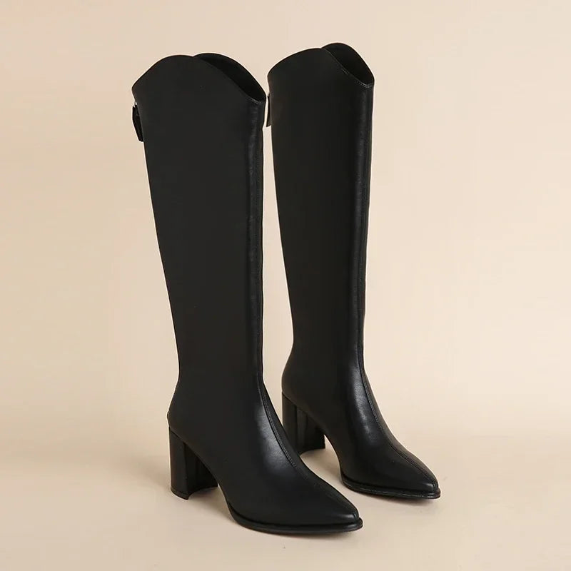 Stylish Women's Knee High Boots with Side Zip Closure & Comfortable Block Heel