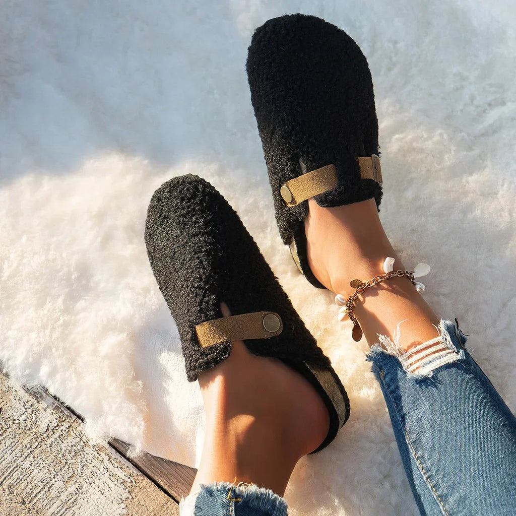 Cozy Women's Slip-On Slippers with Buckle Detail | Soft Comfort Footwear for Home & Relaxation