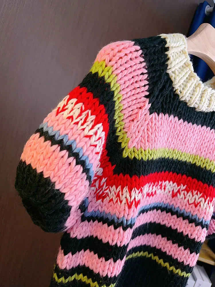 Handmade Wool Blend Striped Jumper