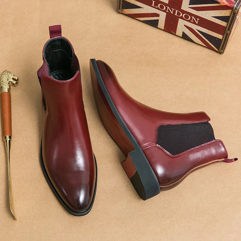 Men's Classic Chelsea Slip-On Ankle Boots with Red Sole - Stylish & Comfortable Footwear for Every Occasion