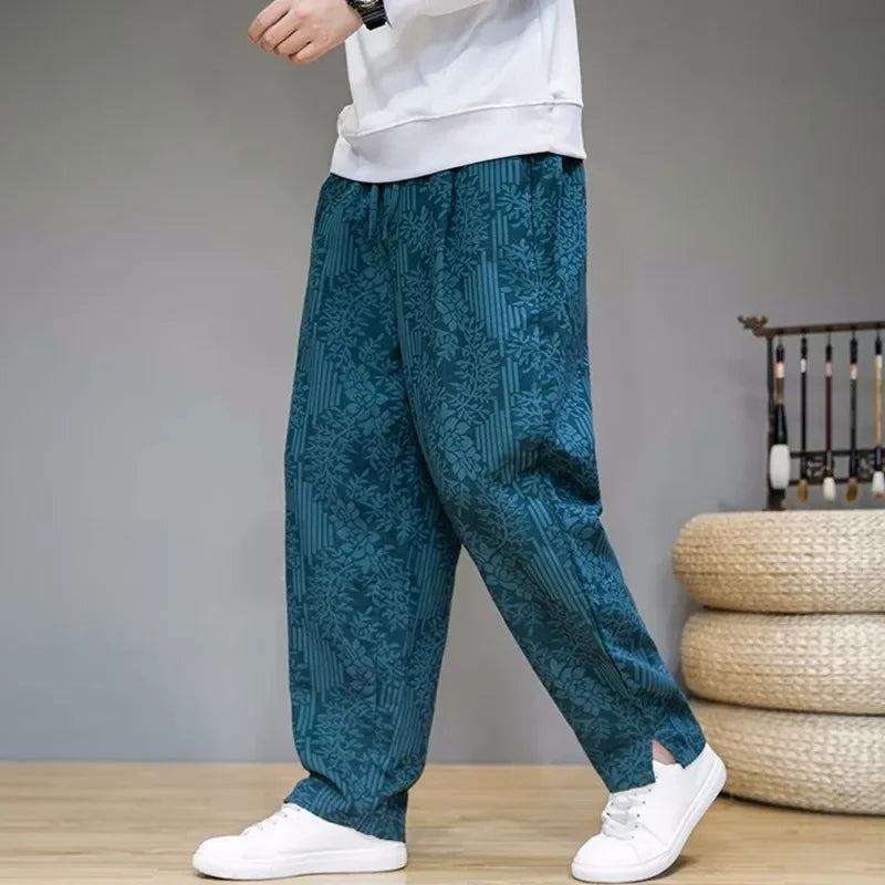 Floral Linen Straight Leg Pants