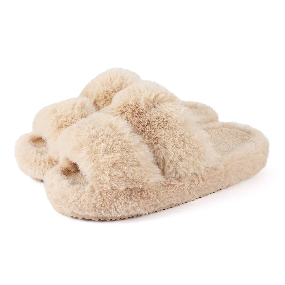 Cozy Women's Open Toe Plush Slippers with Adjustable Strap & Soft Sole for Ultimate Comfort