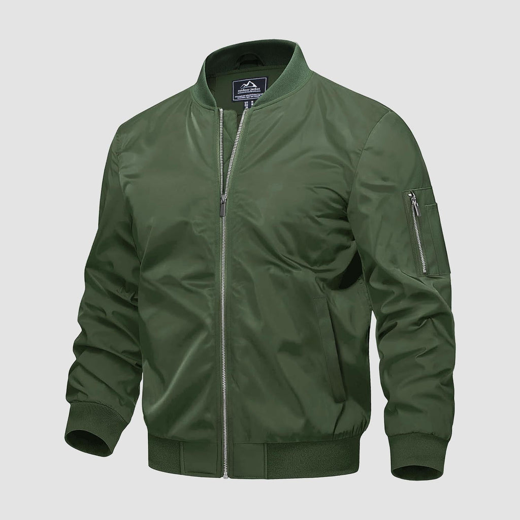 Men's Quilted Windproof Bomber Jacket with Pockets - Stylish & Durable Outerwear for All Seasons