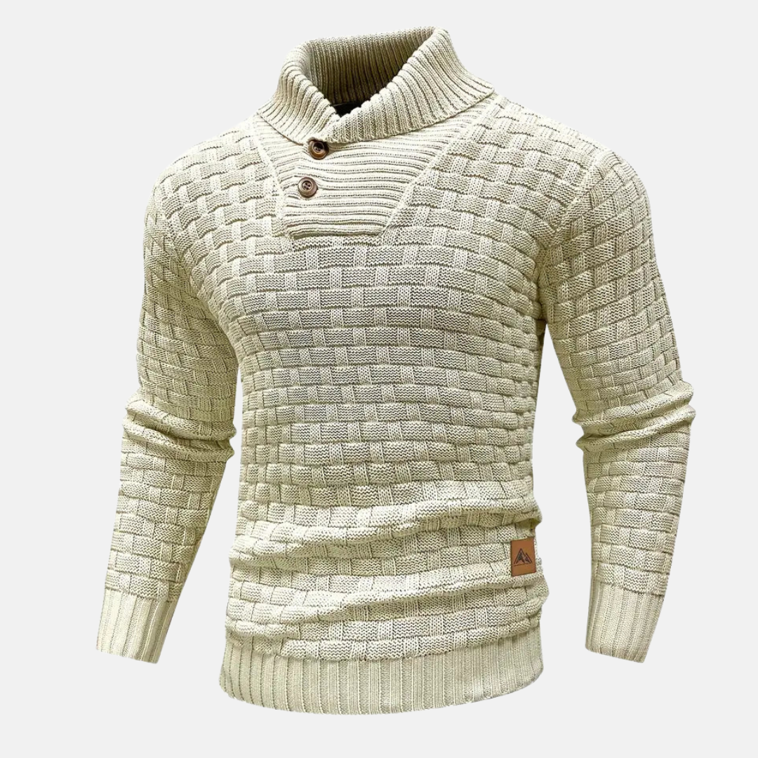 Men's Shawl Collar Textured Knit Jumper with Stylish Button Detail - Cozy & Versatile Sweater