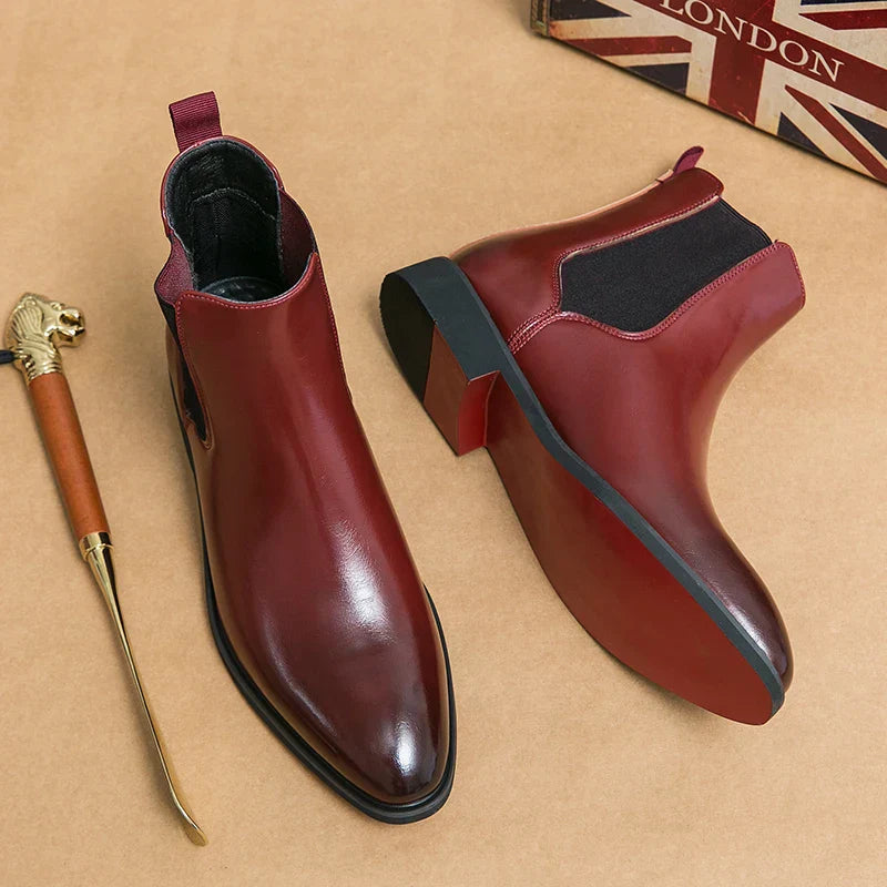 Men's Classic Chelsea Slip-On Ankle Boots with Red Sole - Stylish & Comfortable Footwear for Every Occasion