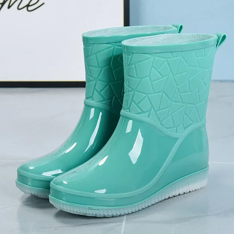 Women's Mid-Calf Waterproof Rain Boots - Lightweight, Non-Slip Sole for Ultimate Comfort & Style