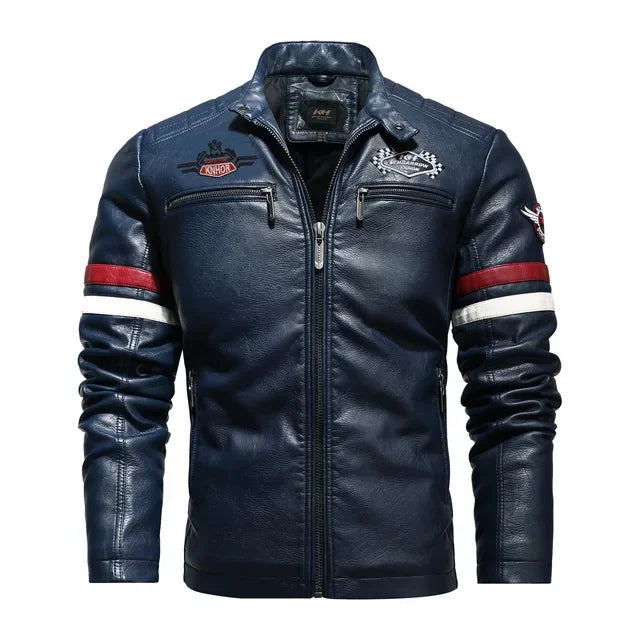 Jackets Patchwork Vintage Overcoat Biker PU Embroidery Bomber Zipper Fleece Jackets Male Autumn Men's Motorcycle Leather Jacket
