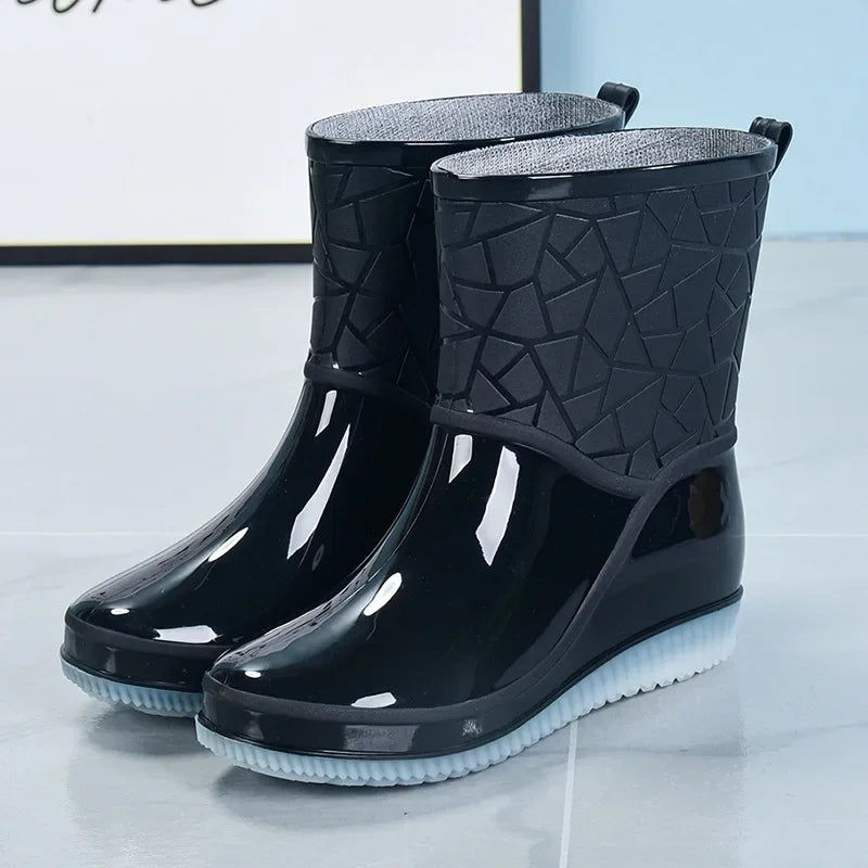 Women's Mid-Calf Waterproof Rain Boots - Lightweight, Non-Slip Sole for Ultimate Comfort & Style