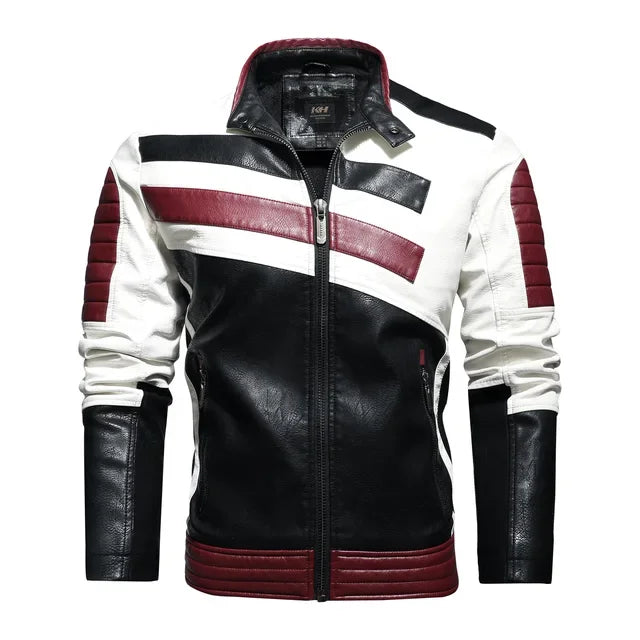 Jackets Patchwork Vintage Overcoat Biker PU Embroidery Bomber Zipper Fleece Jackets Male Autumn Men's Motorcycle Leather Jacket