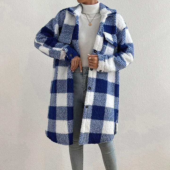 Giovana Women's Plaid Jacket with Cozy Polar Fleece Lining - Stylish & Warm Outerwear