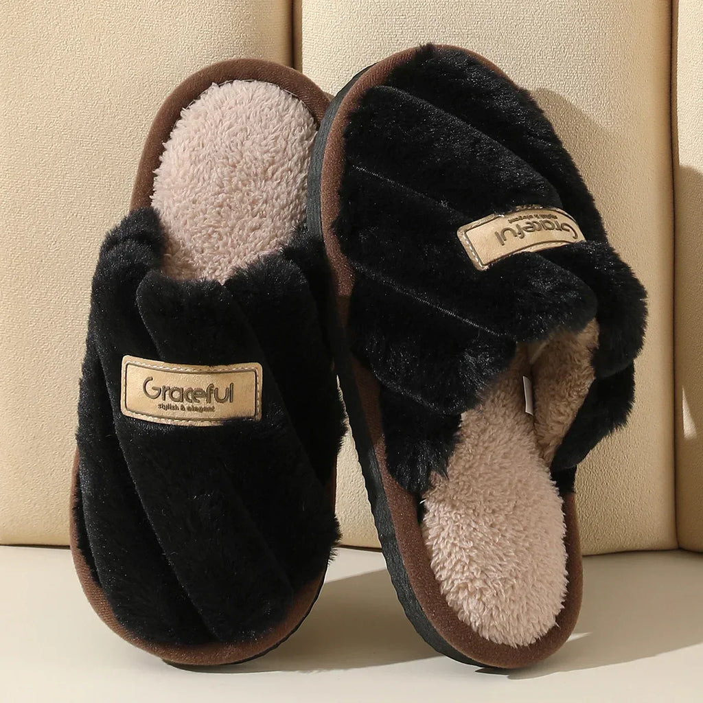 Cozy Women's Plush Slide Slippers - Soft Cushioned Indoor Comfort Footwear