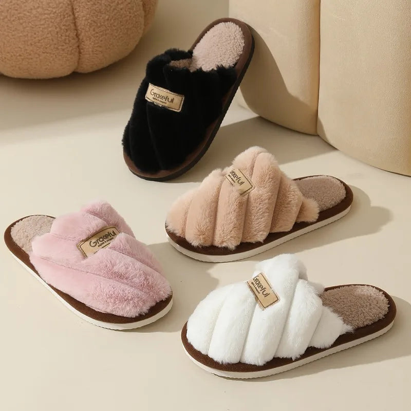 Cozy Women's Plush Slide Slippers - Soft Cushioned Indoor Comfort Footwear