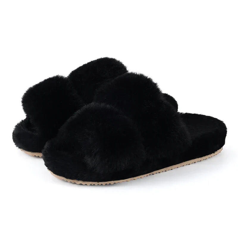 Cozy Women's Open Toe Plush Slippers with Adjustable Strap & Soft Sole for Ultimate Comfort