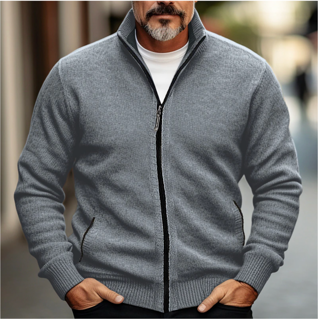 Men's High Collar Zip-Up Cardigan - Soft Knit Sweater for Ultimate Comfort
