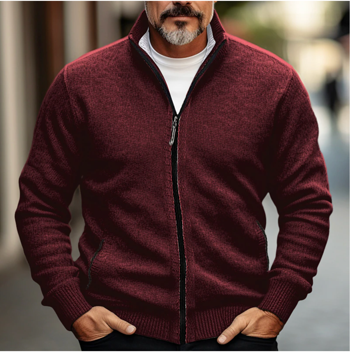 Men's High Collar Zip-Up Cardigan - Soft Knit Sweater for Ultimate Comfort